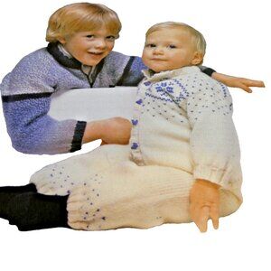 Vintage Pattern Cardigan Sweater & Pant Baby Child Double Knitting Worsted RARE